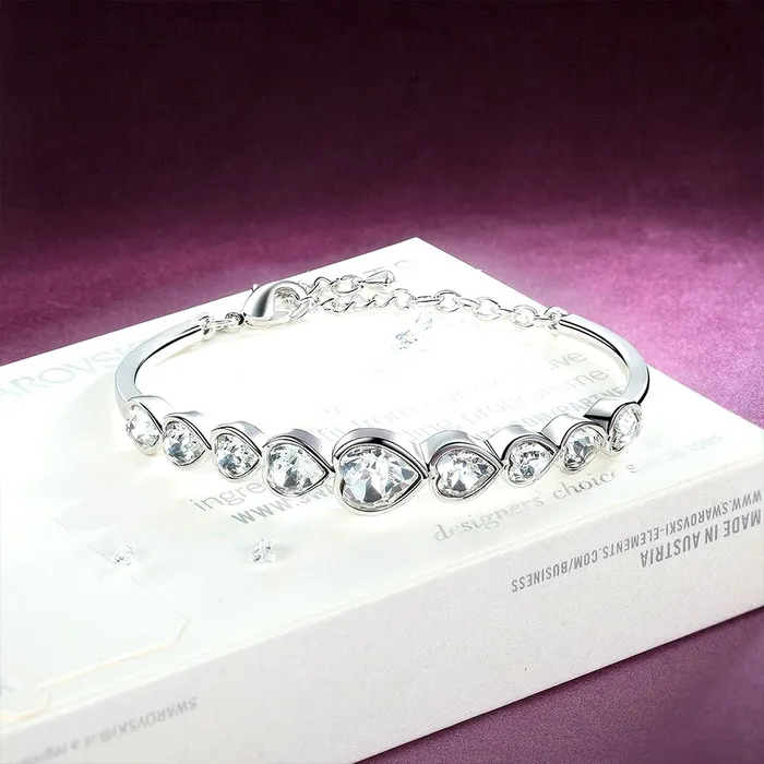Earrings Yellow Chimes Women Crystal Bracelets Heart Shaped Silver Toned Bracelets For Women White CZ Crystals Bracelet For Woman Birthday Gift for Girls Women Anniversary Gift for Wife Yellow Chimes