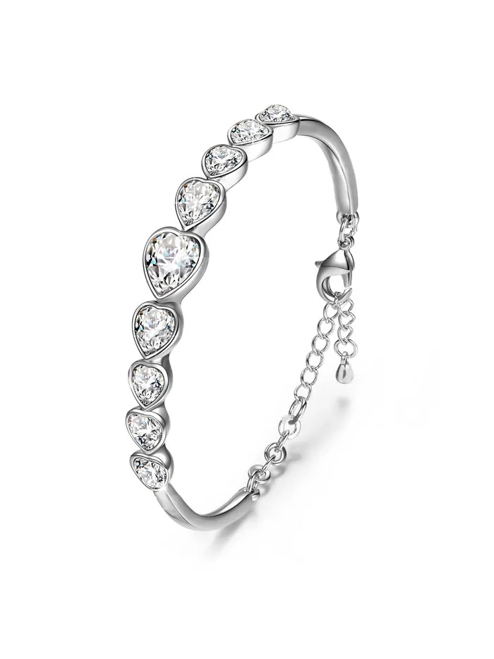 Earrings Yellow Chimes Women Crystal Bracelets Heart Shaped Silver Toned Bracelets For Women White CZ Crystals Bracelet For Woman Birthday Gift for Girls Women Anniversary Gift for Wife Yellow Chimes