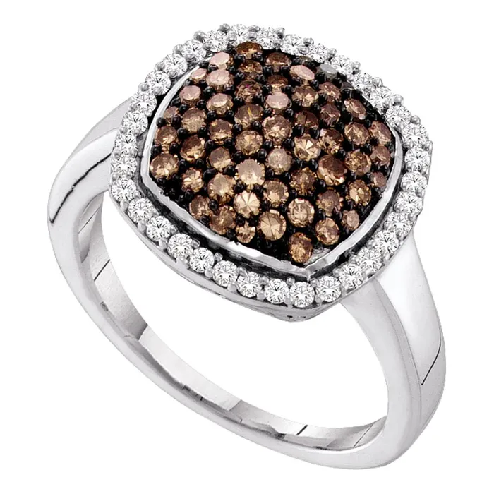 10kt White Gold Womens Round Cognacbrown Color Enhanced Diamond Square Cluster Ring 78 Cttw mayamila Rings 10kt White Gold Womens Round Cognacbrown Color Enhanced Diamond Square Cluster Ring 78 Cttw mayamila Rings