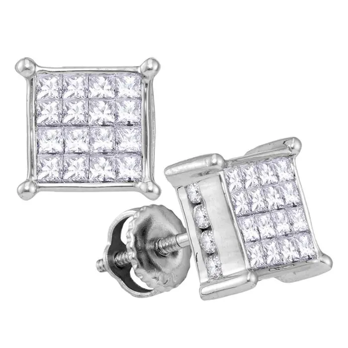 14kt White Gold Womens Princess Diamond Cluster Stud Earrings 100 Cttw mayamila Earrings 14kt White Gold Womens Princess Diamond Cluster Stud Earrings 100 Cttw mayamila Earrings