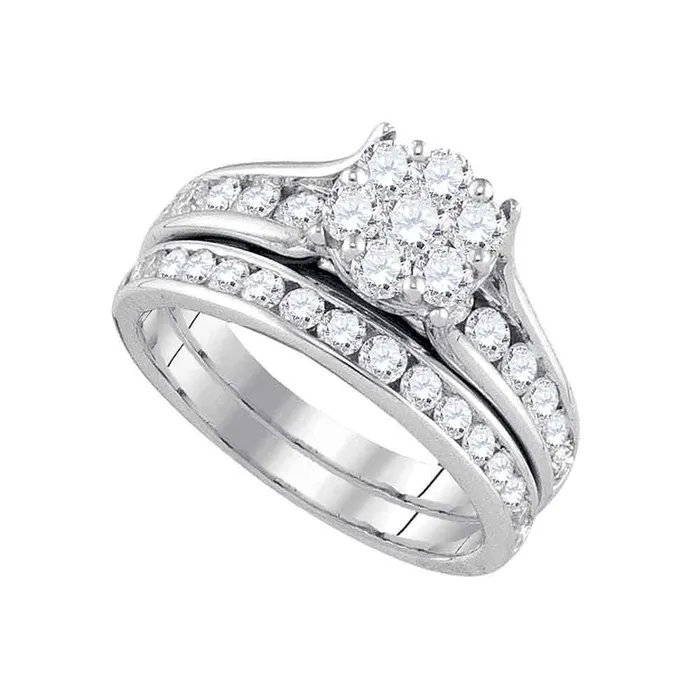14kt White Gold Womens Round Diamond Flower Cluster Bridal Wedding Engagement Ring Band Set 112 Cttw mayamila Rings 14kt White Gold Womens Round Diamond Flower Cluster Bridal Wedding Engagement Ring Band Set 112 Cttw mayamila Rings