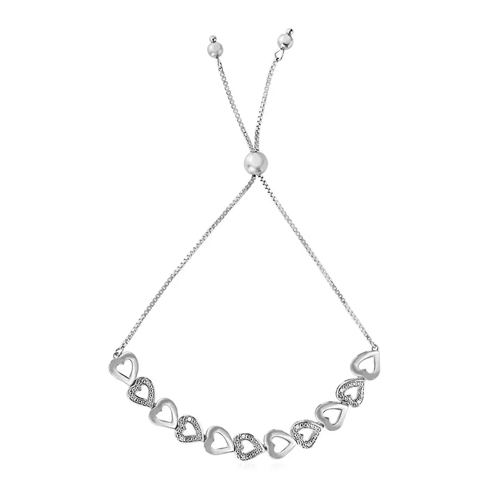 Adjustable Bracelet with Hearts and Diamonds in Sterling Silver MayaMila Bracelets Adjustable Bracelet with Hearts and Diamonds in Sterling Silver MayaMila Bracelets