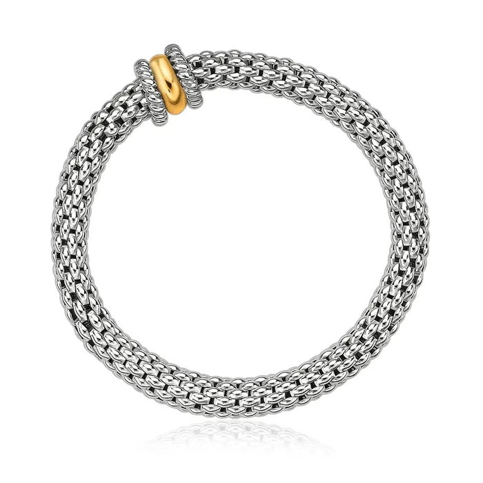 Bracelets 18k Yellow Gold and Sterling Silver Stretchable Bangle in Popcorn Chain MayaMila Bracelets 18k Yellow Gold and Sterling Silver Stretchable Bangle in Popcorn Chain MayaMila
