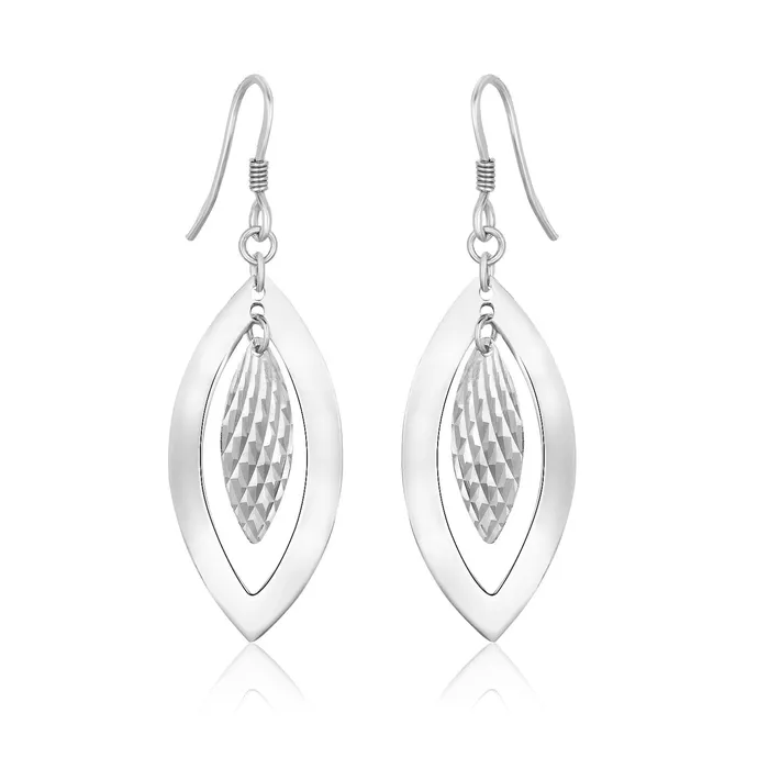 Earrings MayaMila Sterling Silver Dangling Earrings with Dual Open and Textured Marquis Shapes Earrings MayaMila Sterling Silver Dangling Earrings with Dual Open and Textured Marquis Shapes