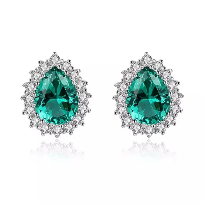 Earrings Mystic Flavia Emerald Gemstone Drop Stud Silver Earrings
