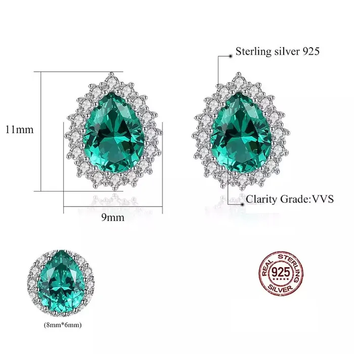 Earrings Mystic Flavia Emerald Gemstone Drop Stud Silver Earrings