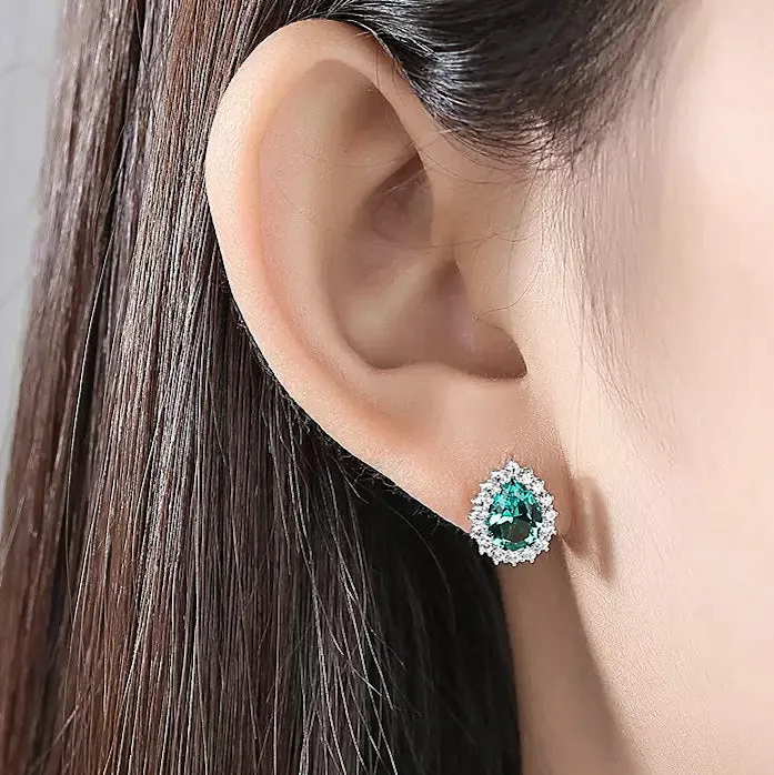Earrings Mystic Flavia Emerald Gemstone Drop Stud Silver Earrings