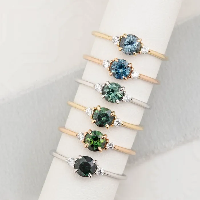 Emilie Ring 5mm 060ct Green Montana Sapphire 14K White Gold Envero Jewelry Rings