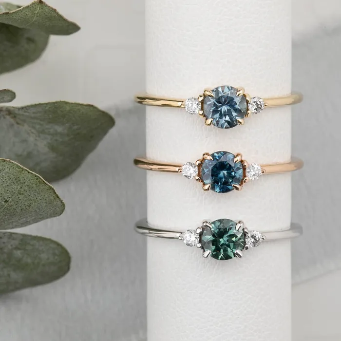 Emilie Ring 5mm 060ct Green Montana Sapphire 14K White Gold Envero Jewelry Rings