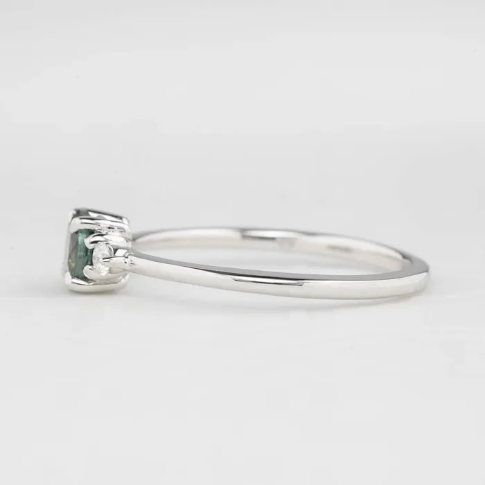 Emilie Ring 5mm 060ct Green Montana Sapphire 14K White Gold Envero Jewelry Rings