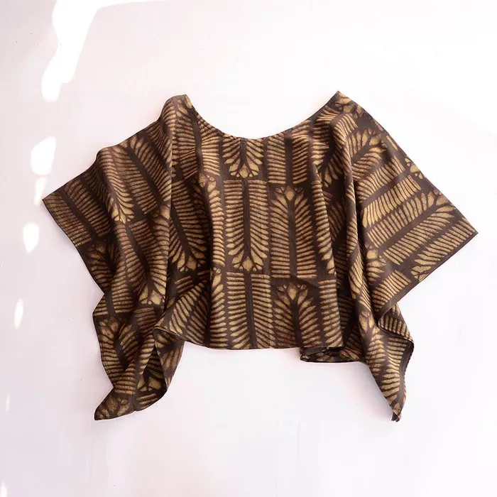 Ichcha Necklaces Womens Lightweight Airy Block Print Crop Top Blouse Nue