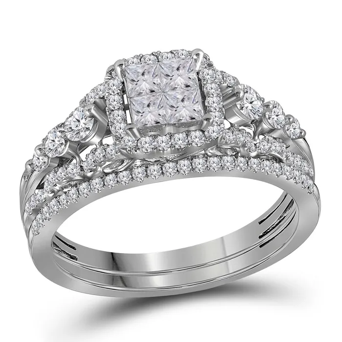 mayamila 14kt White Gold Womens Princess Diamond Cluster Bridal Wedding Engagement Ring Band Set 100 Cttw Rings mayamila 14kt White Gold Womens Princess Diamond Cluster Bridal Wedding Engagement Ring Band Set 100 Cttw Rings