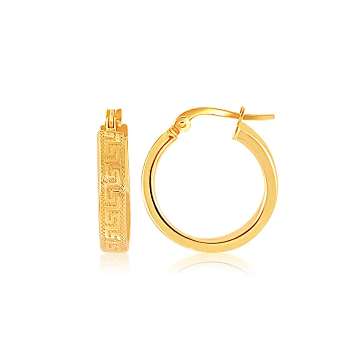 MayaMila Earrings 14k Yellow Gold Greek Key Small Hoop Earrings