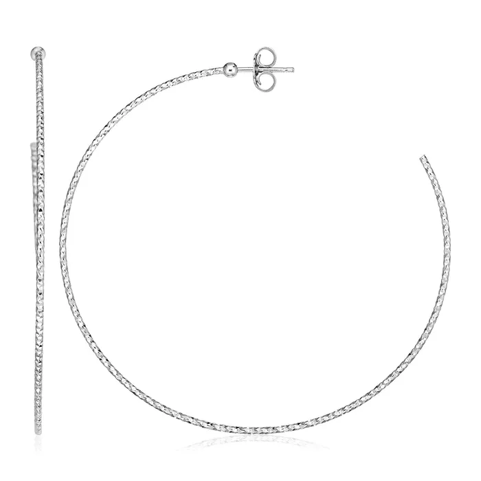 MayaMila Earrings Sterling Silver Narrow Textured Hoop Earrings