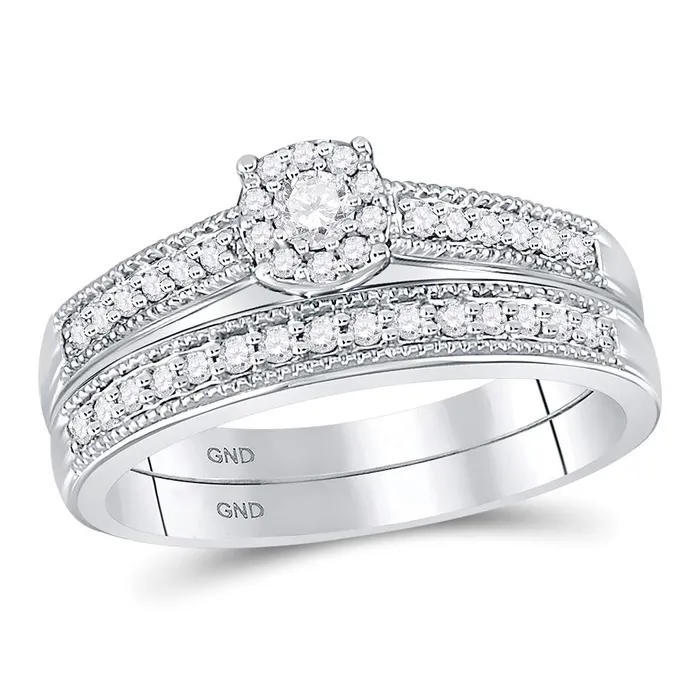 mayamila Rings 10kt White Gold Womens Round Diamond Milgrain Bridal Wedding Engagement Ring Band Set 13 Cttw mayamila Rings 10kt White Gold Womens Round Diamond Milgrain Bridal Wedding Engagement Ring Band Set 13 Cttw