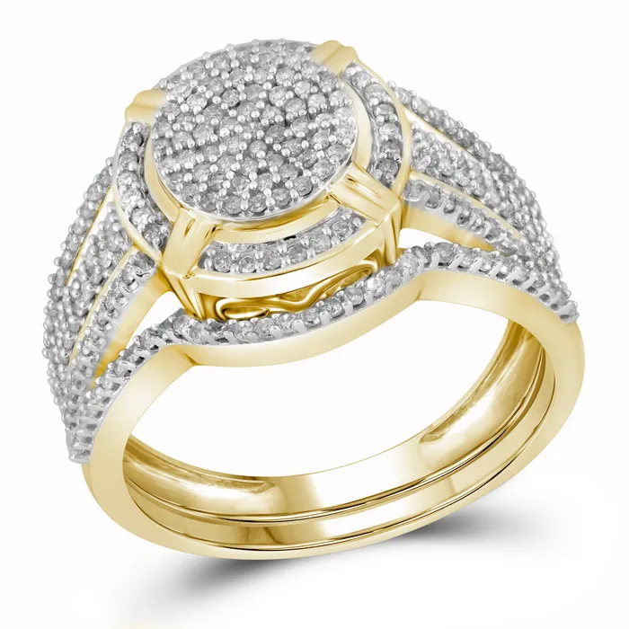 mayamila Rings 10kt Yellow Gold Womens Round Diamond Cluster Bridal Wedding Engagement Ring Band Set 12 Cttw mayamila Rings 10kt Yellow Gold Womens Round Diamond Cluster Bridal Wedding Engagement Ring Band Set 12 Cttw