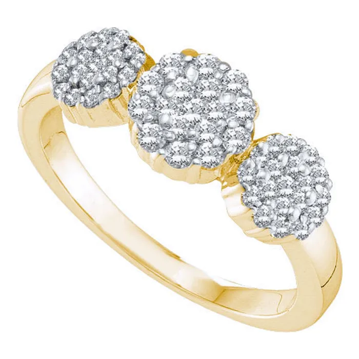 mayamila Rings 14kt Yellow Gold Womens Round Diamond Triple Flower Cluster Ring 12 Cttw mayamila Rings 14kt Yellow Gold Womens Round Diamond Triple Flower Cluster Ring 12 Cttw