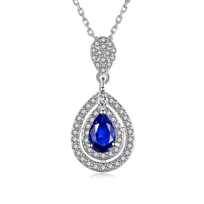 Necklaces Mystic Flavia Sapphire Blue Drop Gemstone Silver Necklace