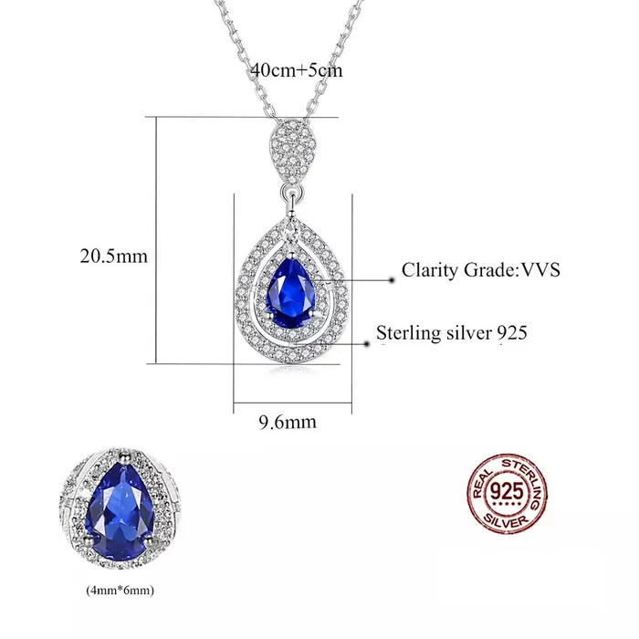 Necklaces Mystic Flavia Sapphire Blue Drop Gemstone Silver Necklace