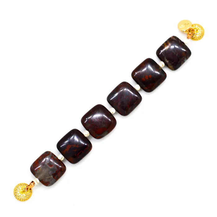 Poppy Jasper Magnetic Closure Silver Bead Bracelet 12 MM MF Bracelets
