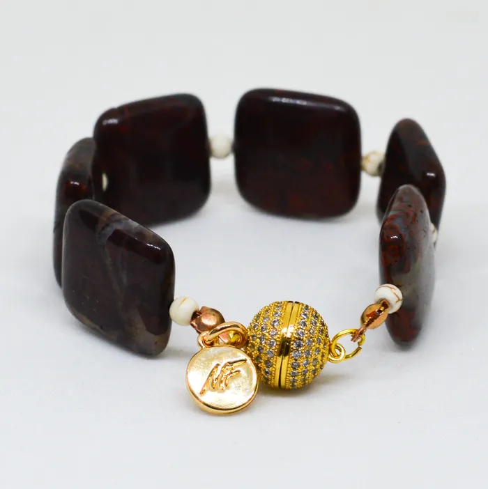 Poppy Jasper Magnetic Closure Silver Bead Bracelet 12 MM MF Bracelets