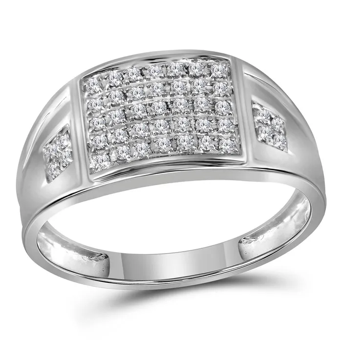 Rings 10kt White Gold Mens Round Prongset Diamond Square Cluster Ring 14 Cttw mayamila