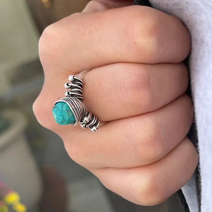 Rings HeidiJHale Designs Sterling Silver Wire Wrapped Turquoise Ring