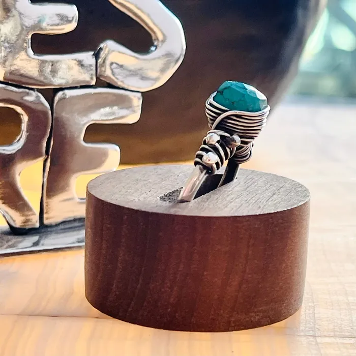 Rings HeidiJHale Designs Sterling Silver Wire Wrapped Turquoise Ring Rings HeidiJHale Designs Sterling Silver Wire Wrapped Turquoise Ring