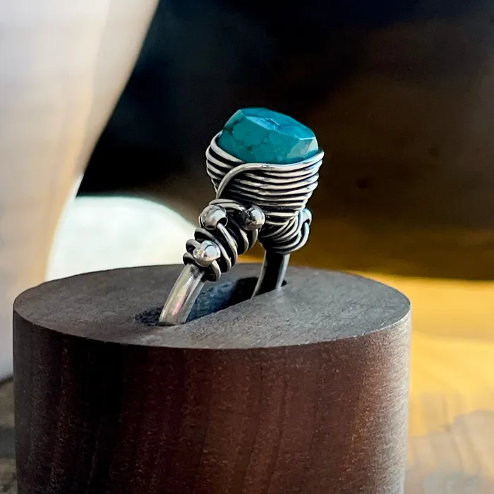 Rings HeidiJHale Designs Sterling Silver Wire Wrapped Turquoise Ring Rings HeidiJHale Designs Sterling Silver Wire Wrapped Turquoise Ring