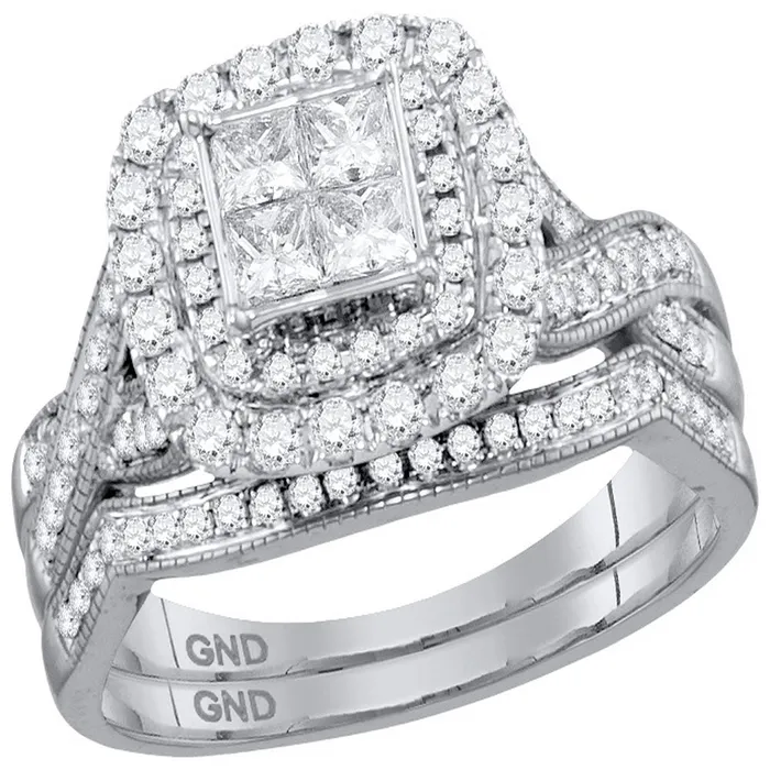 Rings mayamila 14kt White Gold Womens Princess Diamond Cluster Halo Bridal Wedding Engagement Ring Band Set 100 Cttw Rings mayamila 14kt White Gold Womens Princess Diamond Cluster Halo Bridal Wedding Engagement Ring Band Set 100 Cttw