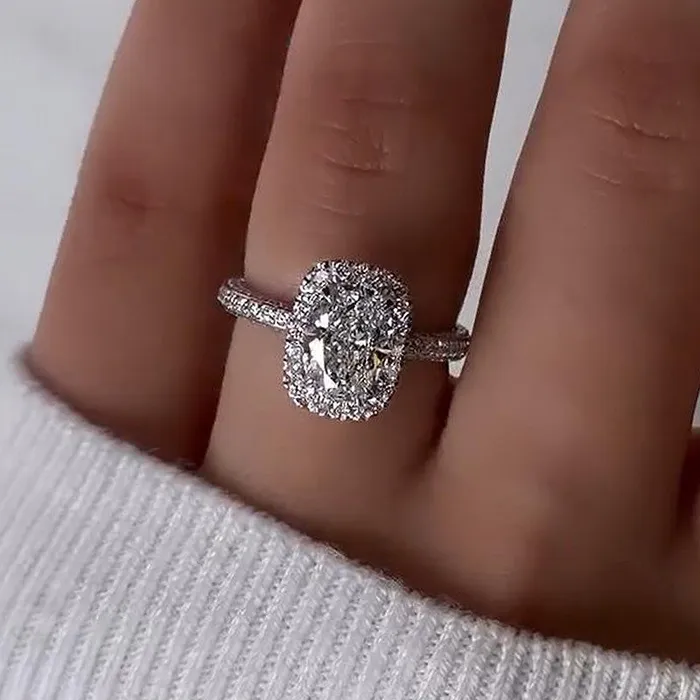 Rings shineofdiamond Unique Halo Oval Cut Engagement Ring In Sterling Silver