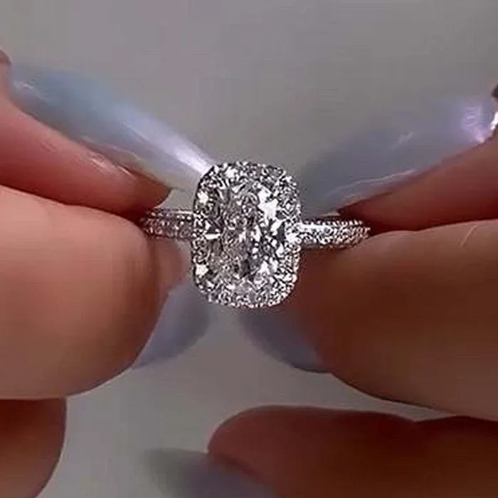 Rings shineofdiamond Unique Halo Oval Cut Engagement Ring In Sterling Silver