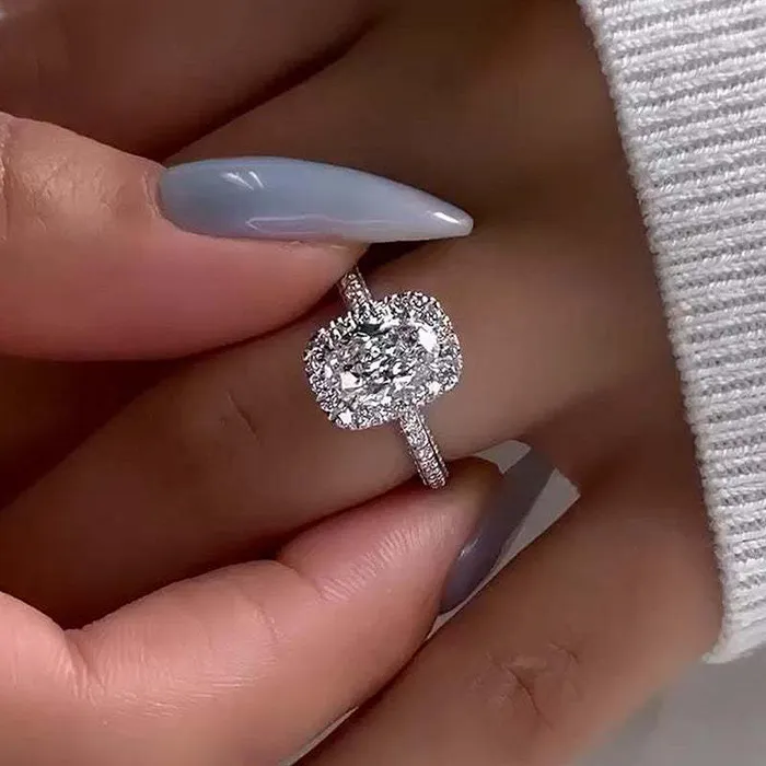 Rings shineofdiamond Unique Halo Oval Cut Engagement Ring In Sterling Silver
