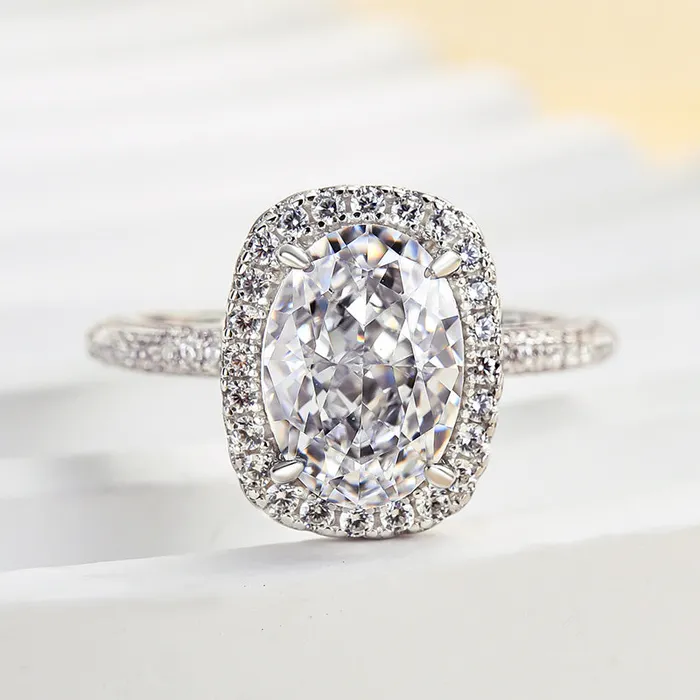 Rings shineofdiamond Unique Halo Oval Cut Engagement Ring In Sterling Silver