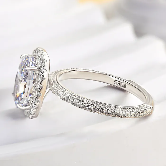 Rings shineofdiamond Unique Halo Oval Cut Engagement Ring In Sterling Silver