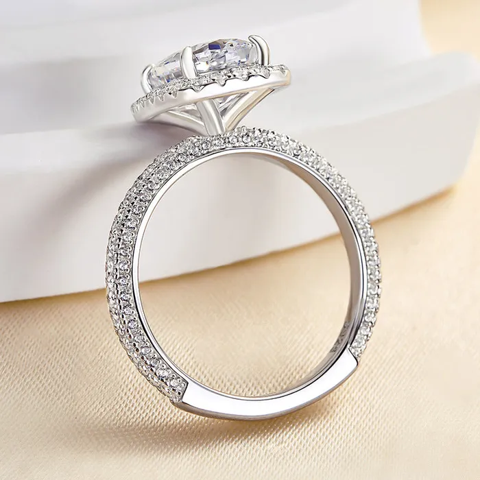 Rings shineofdiamond Unique Halo Oval Cut Engagement Ring In Sterling Silver