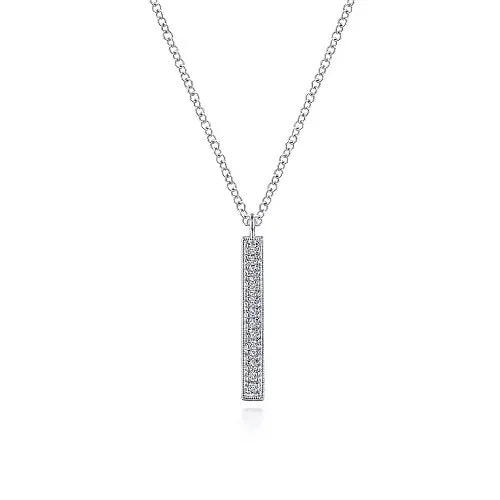 14K White Gold Diamond Bar Pendant Necklace GABRIEL CO Necklaces