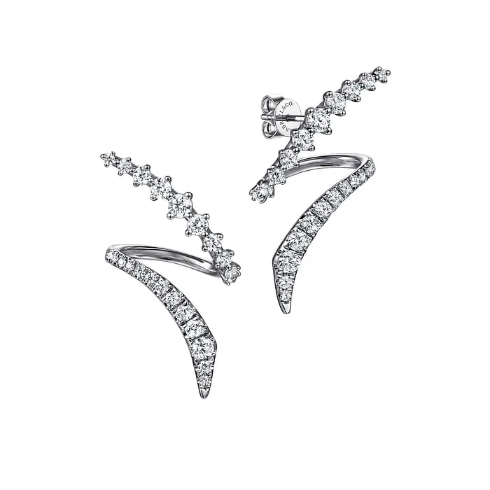 14K White Gold Graduating Diamond Bypass Stud Earrings GABRIEL CO Earrings 14K White Gold Graduating Diamond Bypass Stud Earrings GABRIEL CO Earrings