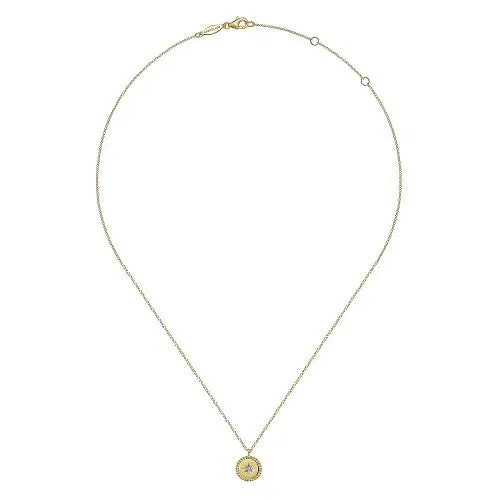 14K Yellow Gold Bujukan Medallion Necklace with Starburst Diamond Center GABRIEL CO Necklaces 14K Yellow Gold Bujukan Medallion Necklace with Starburst Diamond Center GABRIEL CO Necklaces