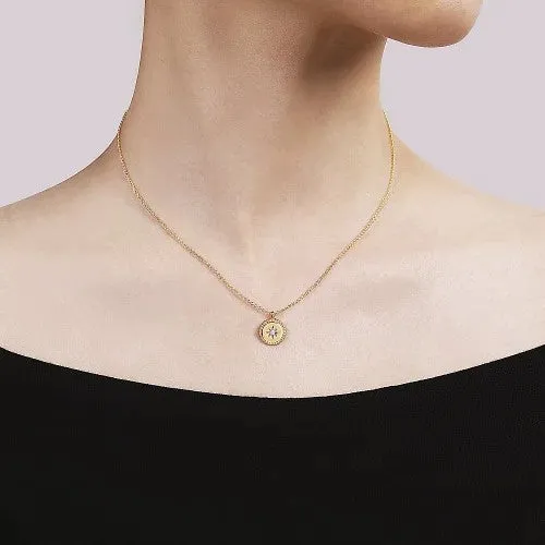 14K Yellow Gold Bujukan Medallion Necklace with Starburst Diamond Center GABRIEL CO Necklaces 14K Yellow Gold Bujukan Medallion Necklace with Starburst Diamond Center GABRIEL CO Necklaces