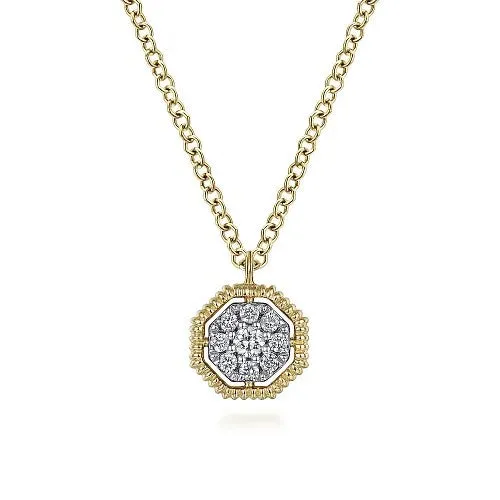 14K Yellow Gold Octagonal Pave Diamond Pendant Necklace GABRIEL CO Necklaces 14K Yellow Gold Octagonal Pave Diamond Pendant Necklace GABRIEL CO Necklaces