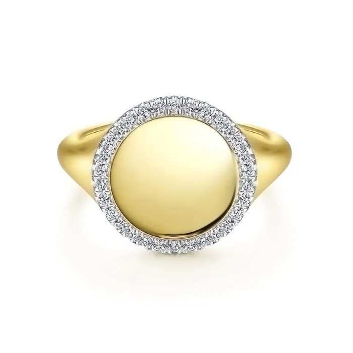 14K Yellow Gold Pinky Signet Ring with Diamond Halo GABRIEL CO Rings