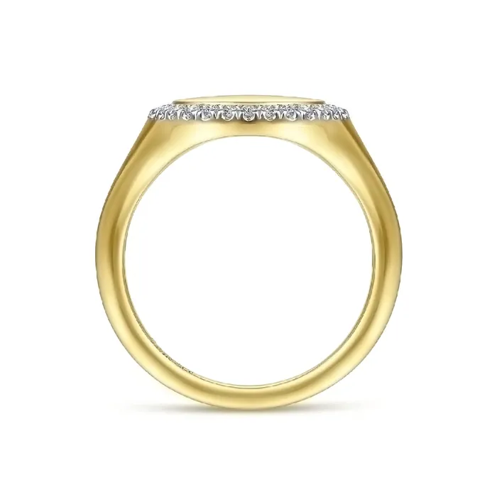 14K Yellow Gold Pinky Signet Ring with Diamond Halo GABRIEL CO Rings