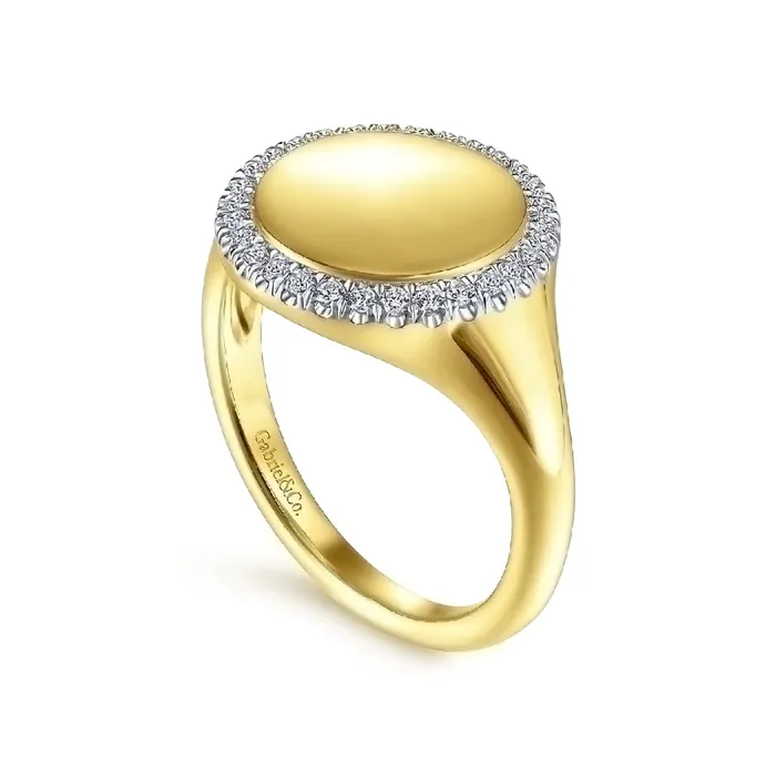 14K Yellow Gold Pinky Signet Ring with Diamond Halo GABRIEL CO Rings