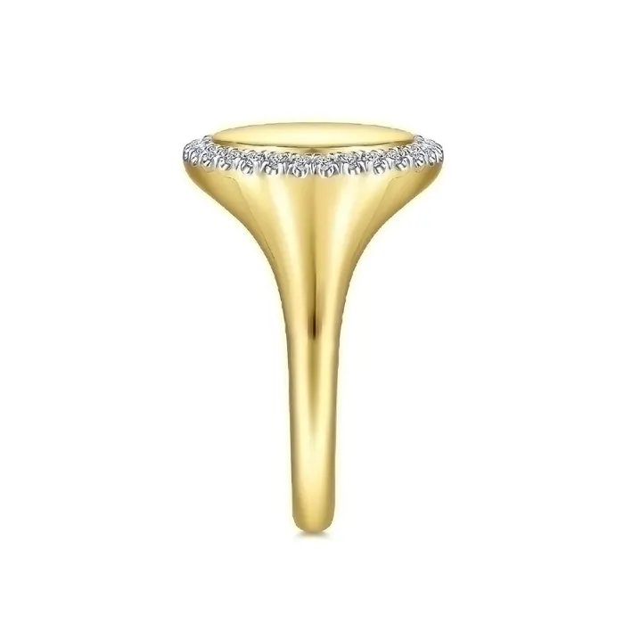 14K Yellow Gold Pinky Signet Ring with Diamond Halo GABRIEL CO Rings