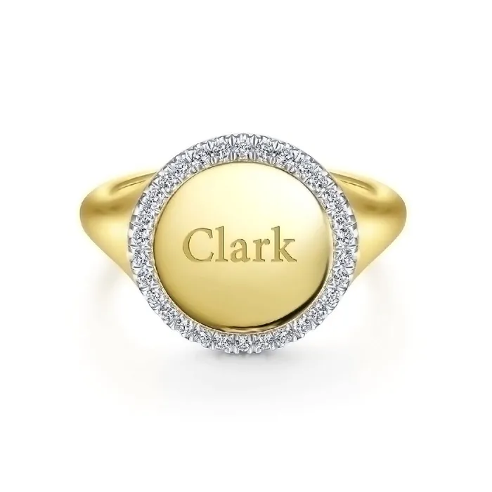 14K Yellow Gold Pinky Signet Ring with Diamond Halo GABRIEL CO Rings