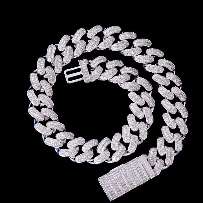 20MM Stones and Baguette Cuban Link Iced Out Diamond Necklace Chain Stones and Baguette Necklaces 20MM Stones and Baguette Cuban Link Iced Out Diamond Necklace Chain Stones and Baguette Necklaces