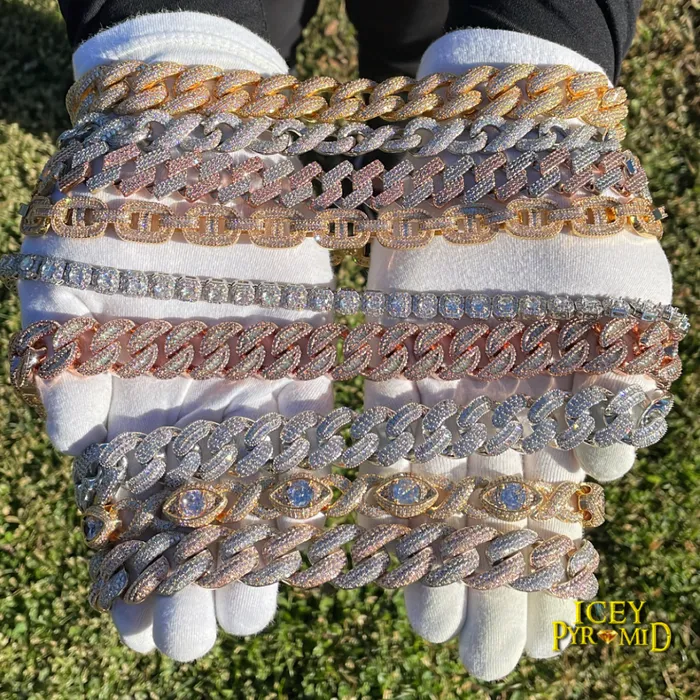 20MM Stones and Baguette Cuban Link Iced Out Diamond Necklace Chain Stones and Baguette Necklaces