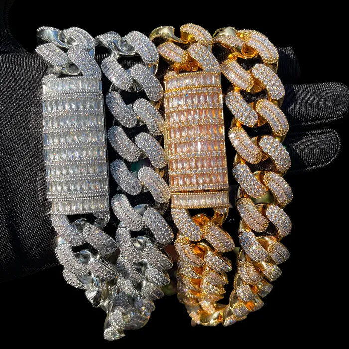20MM Stones and Baguette Cuban Link Iced Out Diamond Necklace Chain Stones and Baguette Necklaces