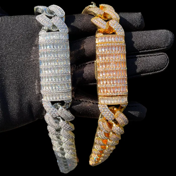 20MM Stones and Baguette Cuban Link Iced Out Diamond Necklace Chain Stones and Baguette Necklaces